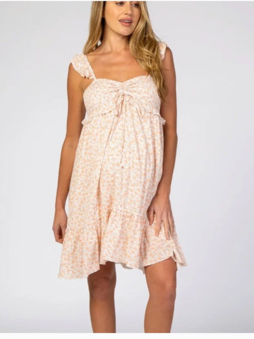 PinkBlush Coral Floral Ruffle Sleeveless Maternity Mini Dress